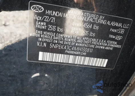 2021 Hyundai Sonata N Line из США, поврежденный, VIN 5NPEK4JC4MH130811